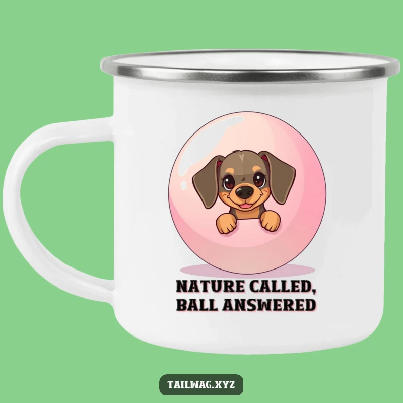 Funny Dachshund Camping Mug: Mischievous Pup Ball Cup Gift