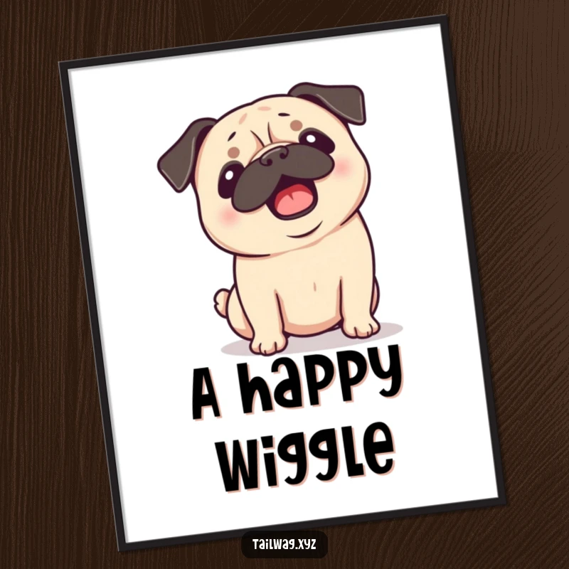 Funny Pug Digital Art: Playful pug shaking its head with ears flopping, a high-resolution humorous illustration.