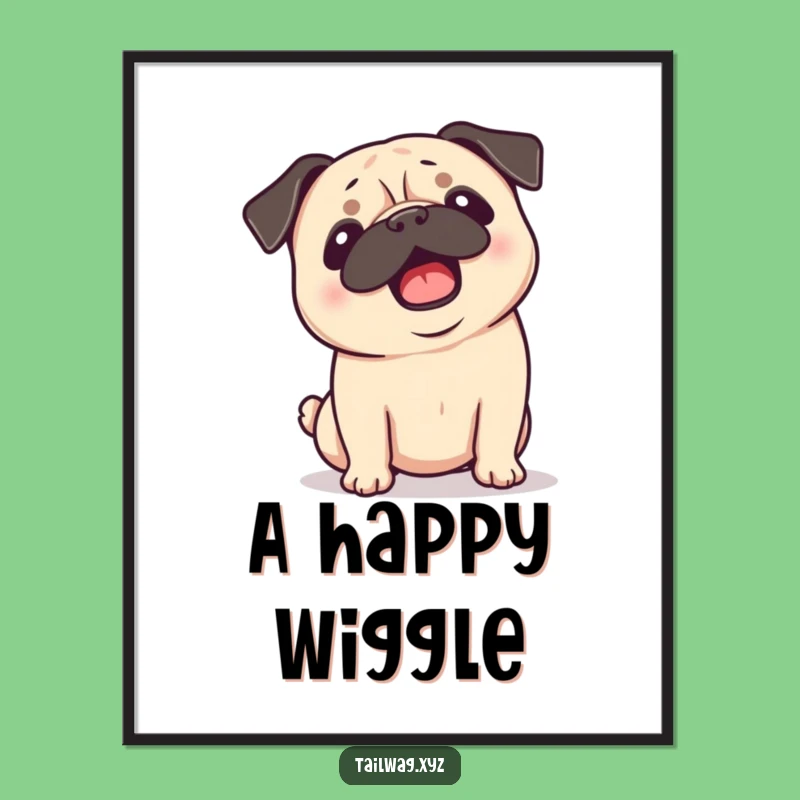 Funny Pug Digital Art: Playful Dog Ears Flopping Print Gift
